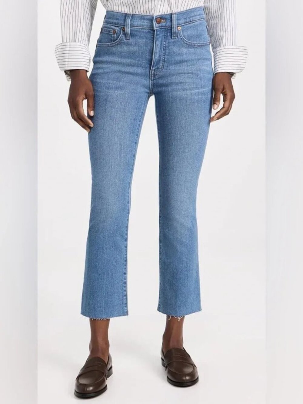 Madewell Mid Rise Kick Out Denim Jeans Women 28T Blue Bootcut Raw Cutt off Hem